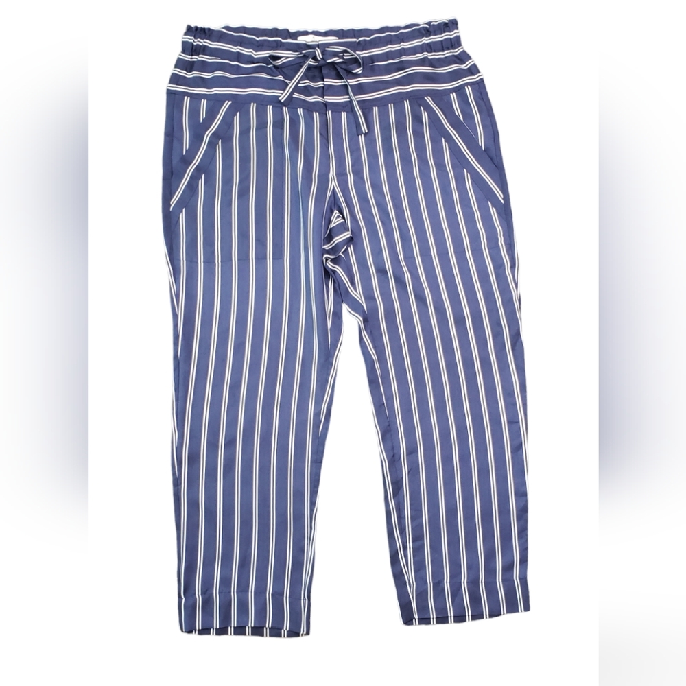 NWT Joie Addiena Silk Stripe Cropped Pants Dark Navy L Coastal Nautical Capsule - Picture 8 of 15